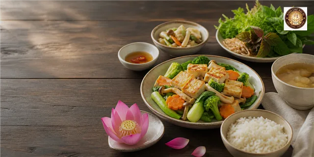 Rau củ v&agrave; thực phẩm chay tươi với logo Kinh Ch&uacute; Đại Bi